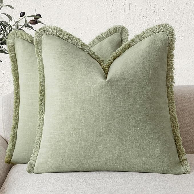 Foindtower Set of 2 Decorative Fringe Throw Pillow Covers Boho Farmhouse Cushion Cover with Tassels Soft Accent Pillowcase fo