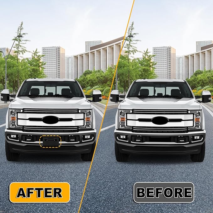 Front Bumper License Plate Frame Bracket Compatible with 2017-2019 Ford F250 F350 Super Duty, Black License Frame Holder Moun
