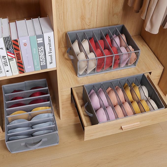 Zilink Upgraded Underwear Drawer Organizer with Support Board, Clear Drawer, 7 Grids Divider, Sock Organizer for Closet, Nurs