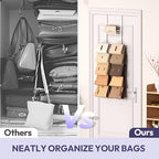 SWTYMIKI Over The Door Purse Organizer - Wall Mounted Handbag Organizer with 10 Hooks and Metal Basket, Hanging Purse Storage