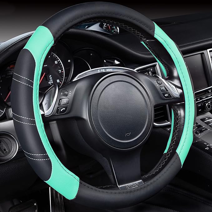 CAR PASS Line Rider Microfiber Leather Sporty Steering Wheel Cover Universal Fits for 95% Truck,SUV,Cars, 14.5-15 inch Anti-S
