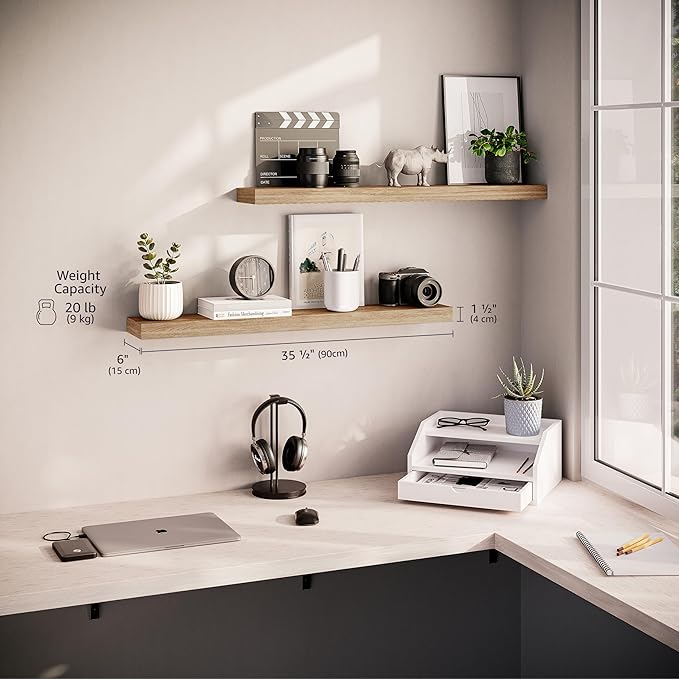 Ballucci Floating Shelves, 36" Wood Wall Shelf Set of 2, with Invisible Brackets for Bathroom, Living Room, Bedroom, Kitchen,