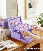 QBestry 3-Layer Jewelry Box for Girls & Teens with Lock and Key, Large Jewelry Organizer with 8 Necklace Hooks & 56 Earring H