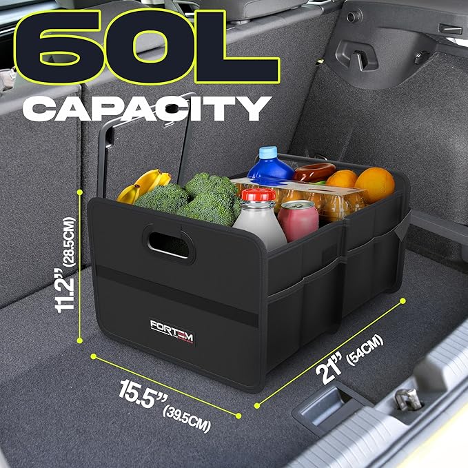 FORTEM Car Trunk Organizer, Collapsible Two Compartment Organizer, Foldable SUV & Truck Storage for Car Accessories for