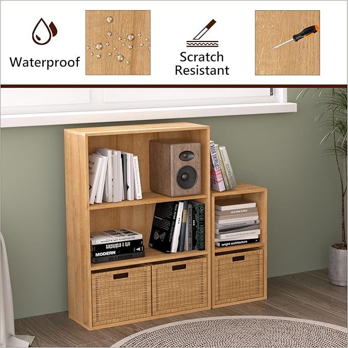 Wooden 4 Cube Storage Organizer,4 Tier Low Bookcase Storage Display Organizer, 44 Inch Versatile Cubes Shelf and Cubby Unit f