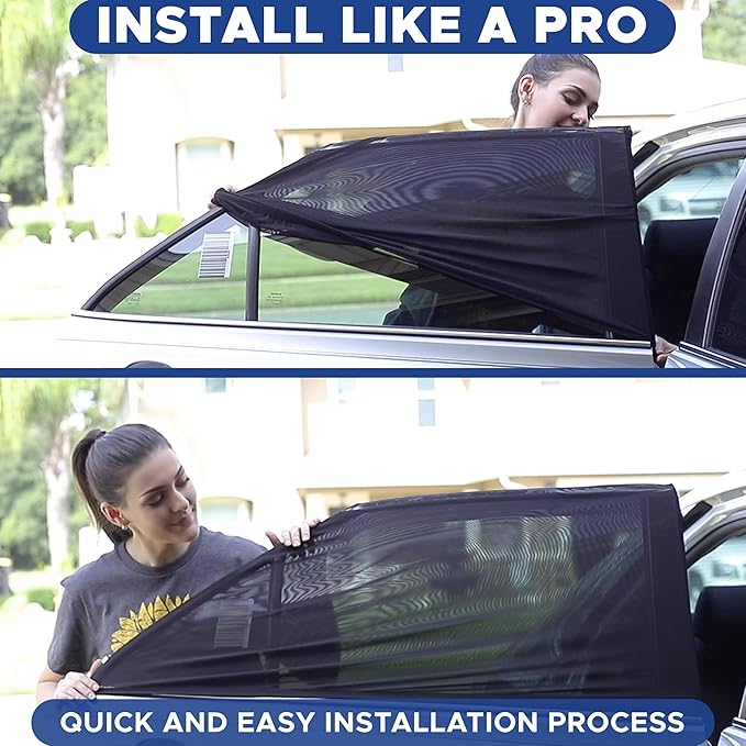 EcoNour Car Side Window Sun Shade (Pack of 2) | Stretchable & Breathable Car Window Screens for Complete Sun & Privacy Protection | Fits Most Truck, SUV and Minivan (XL 46" x 26")