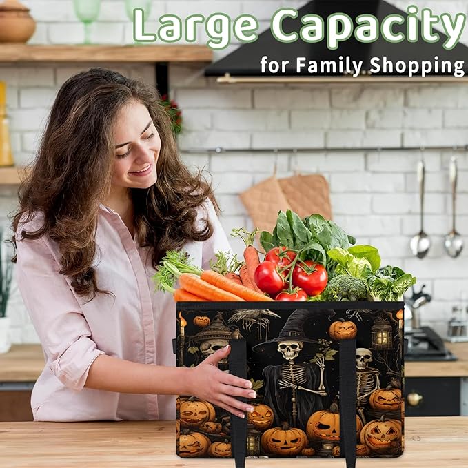 Reusable Grocery Bags Heavy Duty Shopping Bags Foldable Large Tote Bags with Long Handles & Hard Bottom