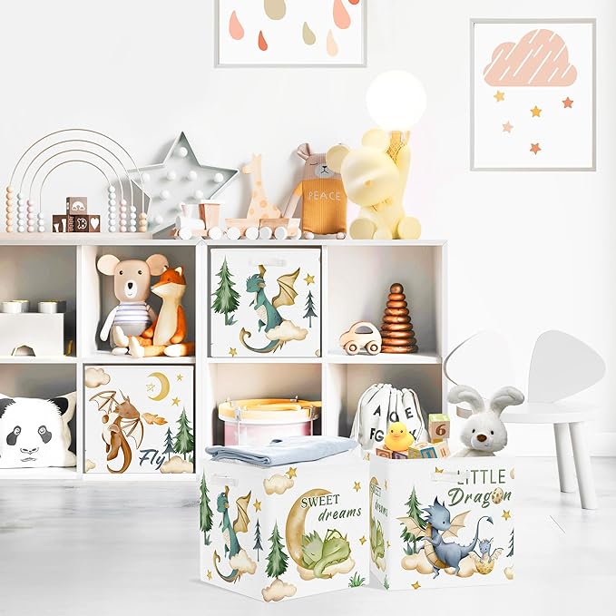 Clastyle 3 pcs Dinosaur Cube Storage Unit Boxes Volcano Kallax Box for Shelves Parents Storage Baskets for Book Clothes Toy O