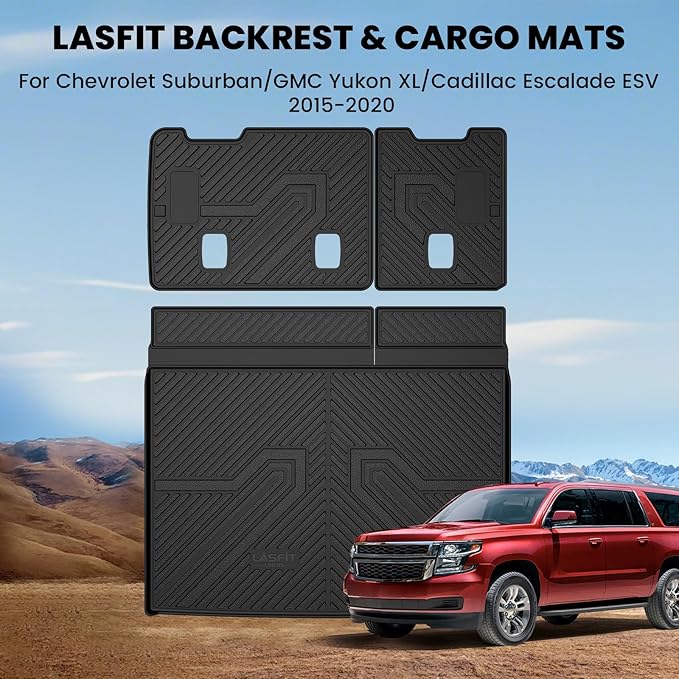 LASFIT Trunk Mat with Backrest Mat 2015-2020 for Chevrolet Chevy Suburban/GMC Yukon XL(Only Yukon XL, Not Fit Yukon)/Cadillac Escalade ESV(Only Escalade ESV, Not Fit Escalade), All Weather TPE Mat