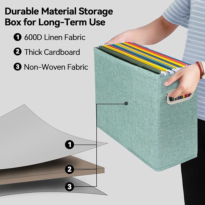 6 Pack Letter Size File Storage Box Collapsible，Fabric Hanging File Folders Organizer, Portable Office Document Holder with M