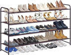 KIMBORA 4 Tier Long Shoe Rack for Closet, Wide Shoe Storage Organizer Stackable Sneaker Shelf for Floor, Bedroom 30 Pairs (Br