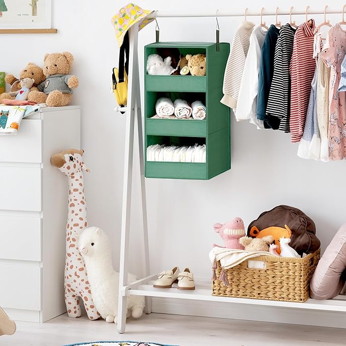 GRANNY SAYS 3-Shelf Closet Organizers and Storage, Foldable Hanging Closet Organizer, Hanging Closet Shelves with 2 Metal Hoo