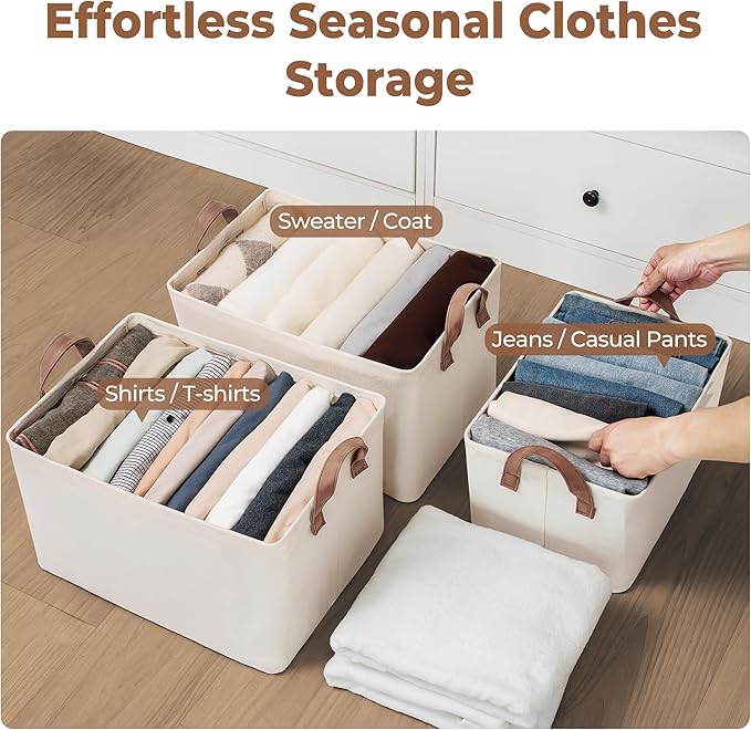StorageWorks Fabric Storage Bins, Large Storage Baskets for Shelves, Closet Organizers and Storage Bins with Metal Frame, Han