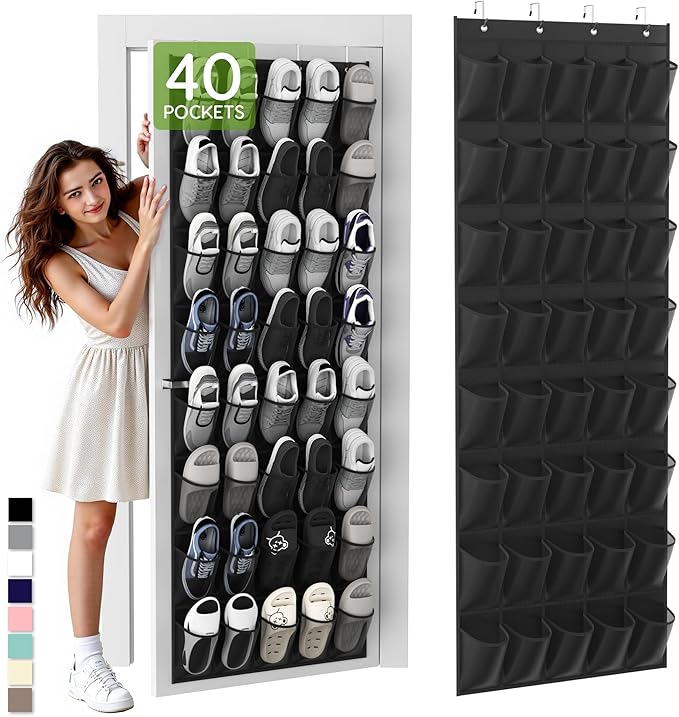 Unjumbly Over the Door Shoe Organizer with 40 Large Breathable Mesh Pockets, Space Saving Shoe Holder, Hanging Shoe Rack for 