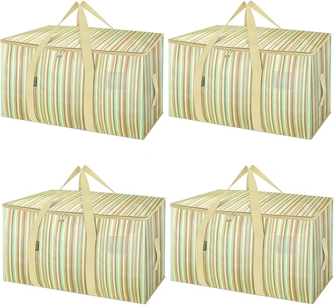 BALEINE 4-Pack Oversized Moving Bags with Reinforced Handles, Heavy-Duty Storage Tote for Clothes, Moving Supplies (Color Str