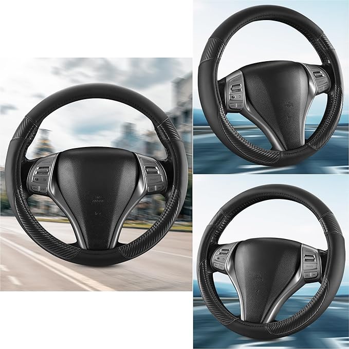 Non-Slip Car Nappa Leather Steering Wheel Cover,Universal Car Accessories Women Men Fit 14" 1/2-15" Suvs/Vans/Sedans/Cars/Tru