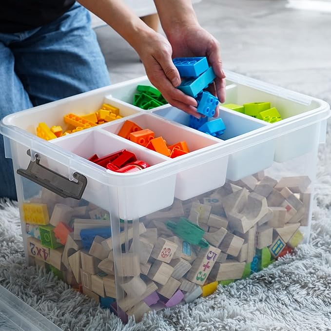 Citylife 32 QT Plastic Storage Box with Removable Tray Craft Organizers and Storage Clear Storage Container for Organizing Be