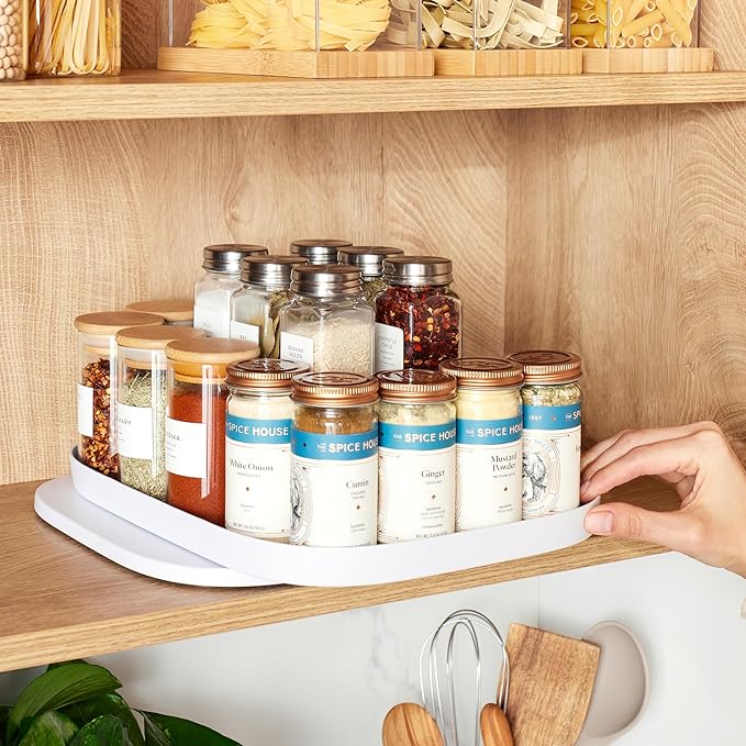 YouCopia MagicTrack Rectangle Lazy Susan Turntable 2-Tier Spice Rack: Jar & Bottle Storage Organizer for Kitchen and Bathroom