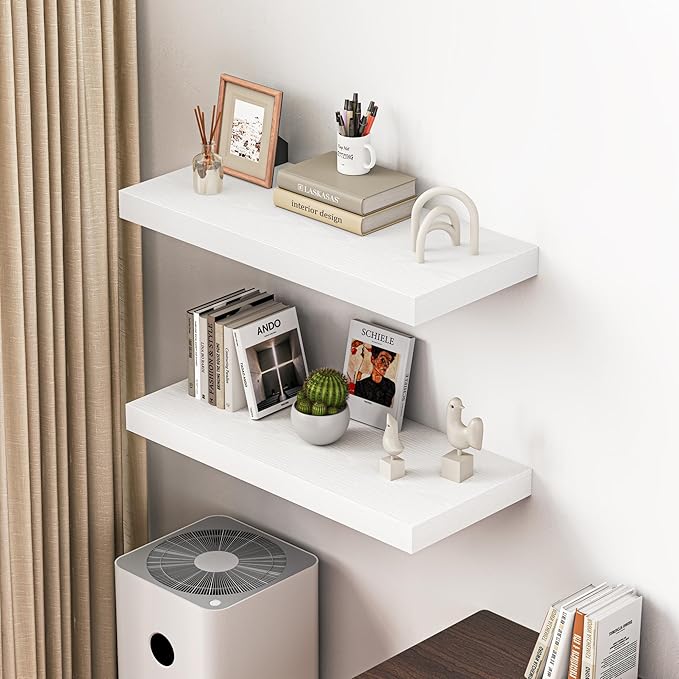 Dreamland 32" Floating Shelves for Wall, 12" Deep Thicker White Floating Shelves, Wall-Mounted Shelves for Bedroom, Living Ro