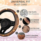 NBTEPEM 30 Pcs Orange Bling Car Accessories Set for Women, Steering Wheel Cover Set, Bling Console Cover, Seat Belt Cushion, Shift Knob Cushion, Cup Holder Coaster, Rhinestone Car Hanging Accessories