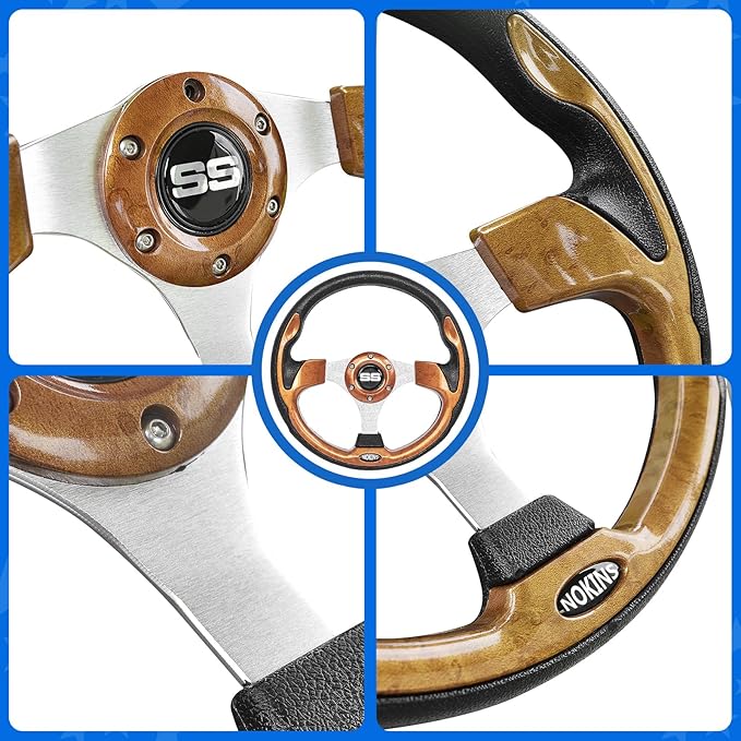 NOKINS 12.5" Universal Golf Cart Steering Wheel, Fit EZGO TXT/RXV/Club Car DS/Precedent/Yamaha, Most Golf Carts (Wood)