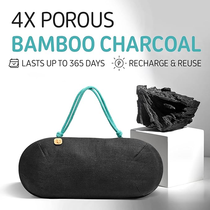 Car Air Freshener - Lasts 365+ Days - No Chemicals - 100% Activated Bamboo Charcoal - No Fragrance Deodorizer, Auto Odor Elim