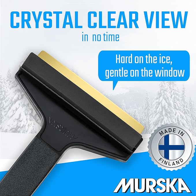 Car Brass Ice Scraper Long Handle Ice Scraper Brass Blade 14,5 inch Ice Scraper for Car Snow Scraper Ice Scrapers for Car Windshield Original Murska from Europe (L&P A055 Black Gray)