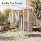 Clothes Drying Rack, Double Rod Extendable 33.1–56.7 Inches, No Assembly & Foldable Clothing Rack for Hanging Clothes with Wh