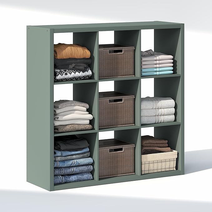 Furinno Cubic Closet Organizers and Storage, 9-Cube Closet Organizer, Open Shelf Closet Storage, Extra Thick Frame for Wardro