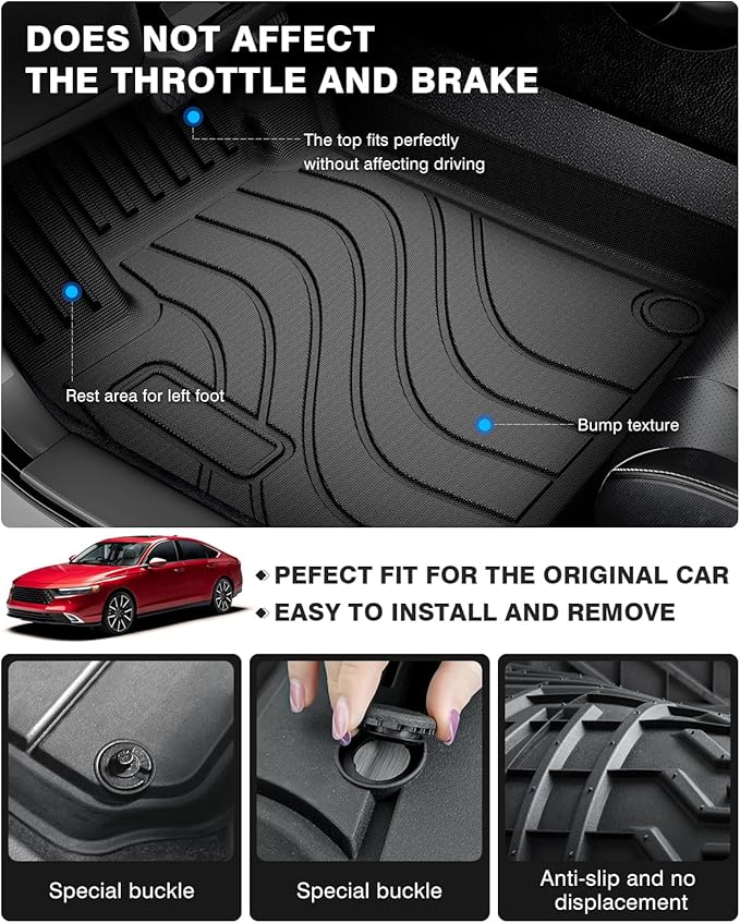 Powerty Floor Mats for Honda Accord 2023-2025 2026 (Include Hybrid) Accessories All Weather Floor Liner 3D TPE 1st & 2nd Row Floor Mat Heavy-Duty Floor Liners