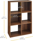 Whitmor 6 Cube Bookcase Storage Organizer, 3 Tier Stackable MDF Bookshelf, Open Storage Display Shelf, Storage Cabinet for Li