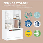 UTEX Kids Bookshelf and Toy Storage Organizer, Toddlers Bookcase with Cubbies, Adjustable Wood Shelf with Drawer for Bedroom,