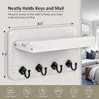 Nekon Key Holder Wall Mount, 8.5 Inch Small Home Decor Wooden Wall Organizer with 4 Hooks and Shelf, Key and Mail Holder for 