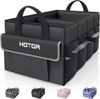 HOTOR Trunk Organizer - Car Organizer with 5 Pockets, Trunk organizer for SUV, Sedan & Van, Car Organization with Sturdy Base Panel for Car Accessories, Black, 2 Compartments, 23.6"×14.2"×10.6"
