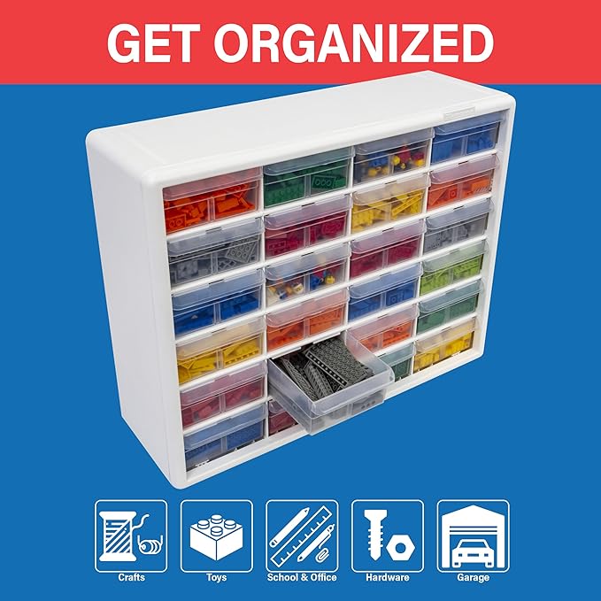 Akro-Mils 24-Drawer Plastic Drawer Storage Cabinet for Garage Organization, Bead Organizer, Building Bricks Storage, Teacher 
