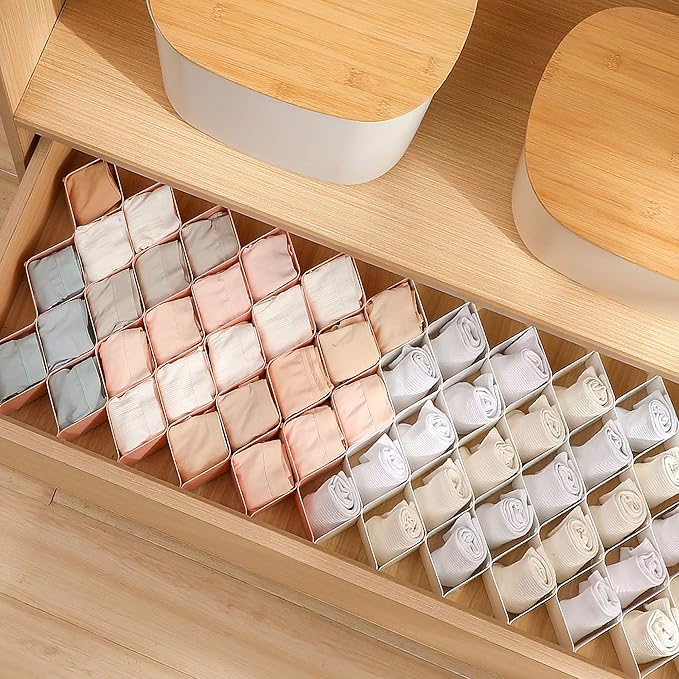 ROUFA Sock Drawer Organizer for Dresser, Honeycomb Underwear Dividers for Women, Panty Separator for Bras, Socks, Belt and Le