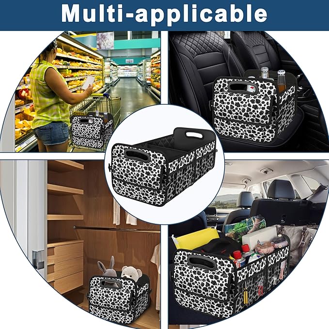 Deosk Car Organizer for SUV - 6 Big Pocket Trunk Storage With Waterproof Polyester, Car Accessories for Women/Men, Cow