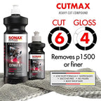 SONAX CutMax Cutting Compound | High-Abrasive Paint Correction Polish for P1500 Grit Sanding Marks | Silicone-Free, Dust-Free, and Odorless | Long Buffing Cycle for Severe Weathered Paint | 24650 | 5L