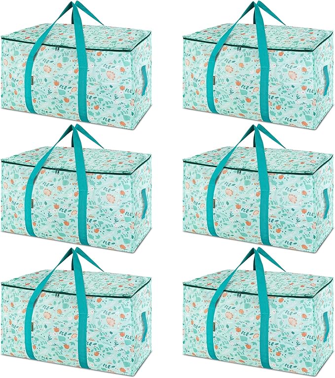 BALEINE 6-Pack Oversized Moving Bags with Reinforced Handles, Heavy-Duty Storage Tote for Clothes, Moving Supplies (Spring St