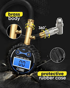 Digital Tire Pressure Gauge 200 PSI - Accurate Air Pressure Gauge for Tires with Easy-to-Read Numbers & 45° Angle Chuck