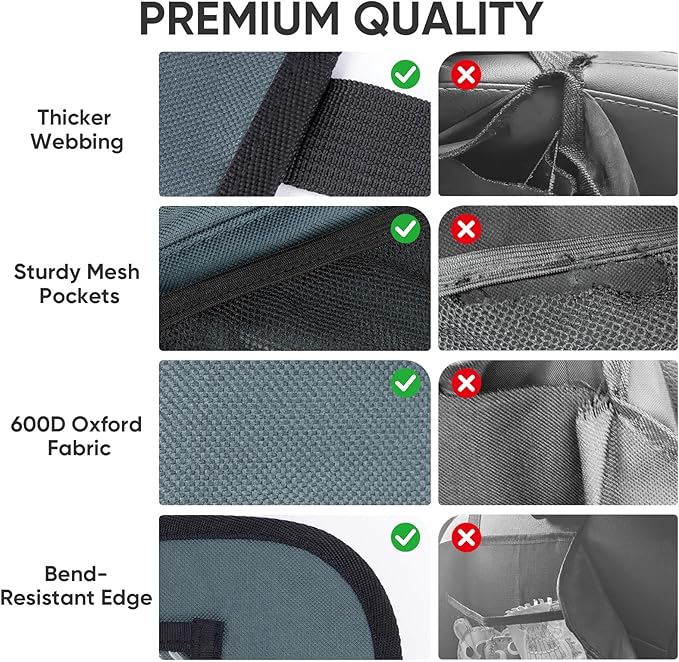 BALEINE Backseat Car Organizer, Back Seat Car Organizers and Storage, Kick Mats Back Seat Protector, Travel Accessories for Most Automotive (1 Pack, Gray)