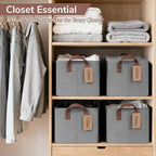 CHICVITA 4 Pack Storage Baskets for Shelves, Foldable Fabric Storage Bins with Metal Frame Handles, Closet Organizer Bins for