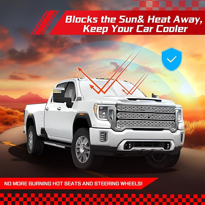 ARISMOTOR Windshield Sun Shade for Chevy Silverado 1500 /GMC Sierra 1500 2500HD 3500HD 2019-2025 2026, Custom Fit Foldable Front Window Sunshade Sun Visor Protector, Block UV Rays Keep Your Car Cooler