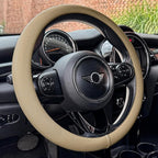 PINCTROT Large Size Nappa Leather Steering Wheel Cover, Slim Fit No Bulk Design, One Piece Leather with Breathable Perforatio