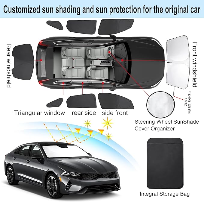 TINGLU Window Shades for Kia K5, GT-Line, GT, Sedan 2021-2026 Accessories Car Side Full Windows Rear Triangular Windshield Sun Shade Sun UV Rays & Privacy Protection for Camping 8PCS