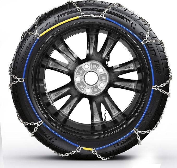 Snow Chains, Wear-Resistant High Carbon Steel Anti Slip Tire Chain for Passenger Cars, Pickups, and SUVs, Set of 2 (KN100)