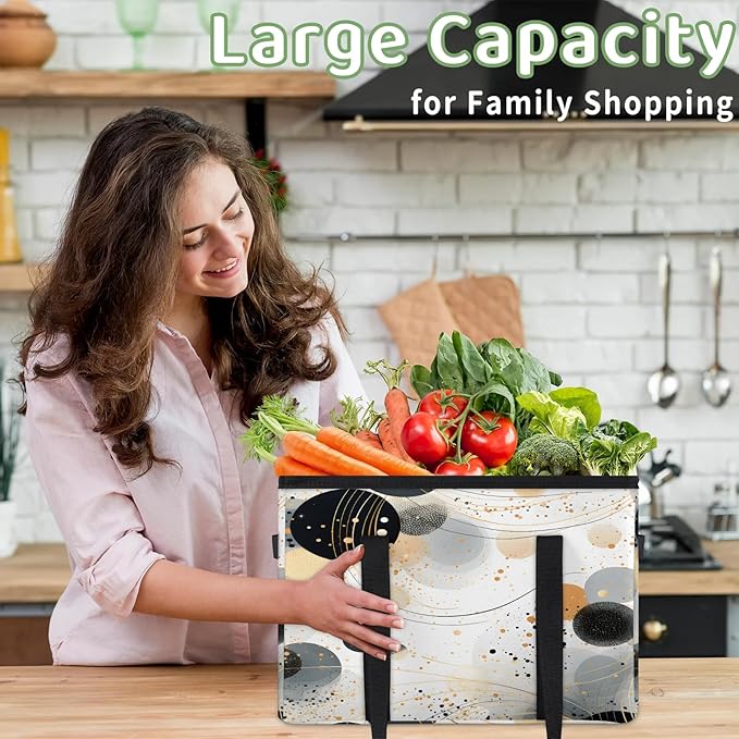 Reusable Grocery Bags Heavy Duty Shopping Bags Foldable Large Tote Bags with Long Handles & Hard Bottom