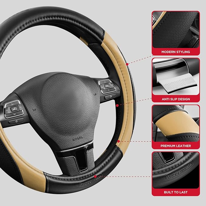 Rubbermaid Steering Wheel Cover – Universal Fit 14.5"–15" Steering Wheel Cover, Anti-Slip Grip, Breathable Leather, All-Seaso