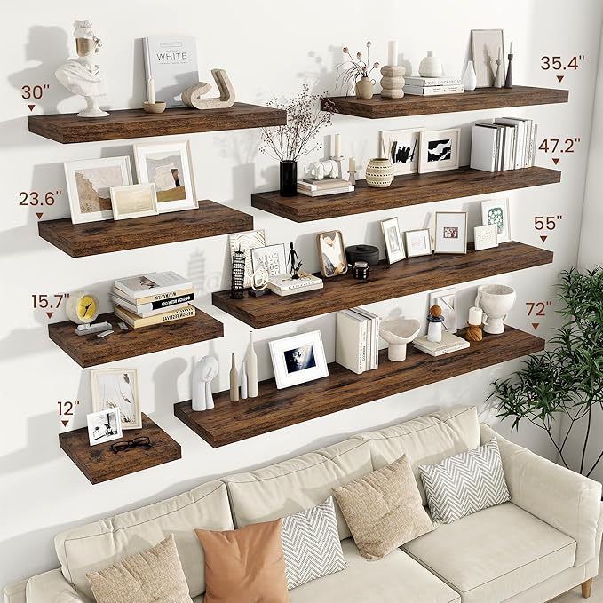 Vivelove 12" Deep Floating Shelves for Wall 12" Long, Wall Shelves for Living Room Bedroom Bathroom Kitchen Laundry Room, Far