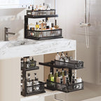 2 Pack Under Sink Organizer With Next-Gen Ball-Bearing Slides,2-Tier Precision Mesh Pull Out Cabinet Shelf Storage for Bathro